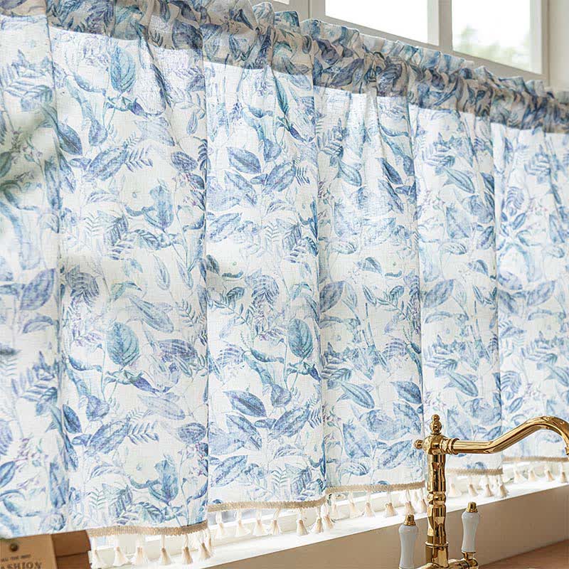Botanical Linen Kitchen Curtain with Tassels - image 5