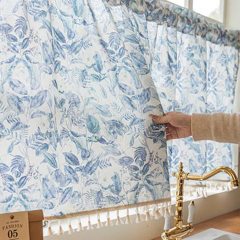 Botanical Linen Kitchen Curtain with Tassels - image 6