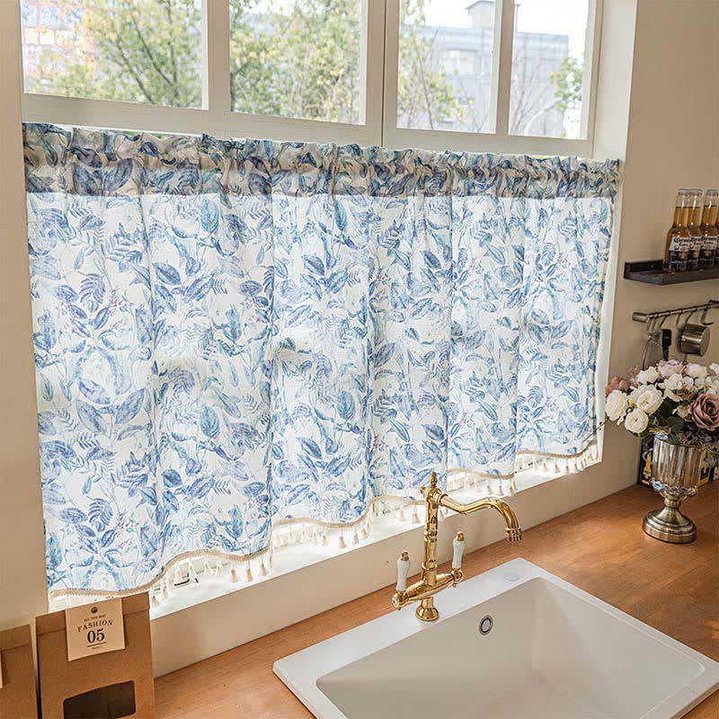 Botanical Linen Kitchen Curtain with Tassels - image 2