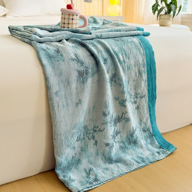 Artistic Botanical Bamboo Fiber Summer Blanket - Blue - 79"W x 90"L - image 0