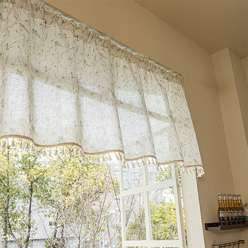 Botanical Leaf Semi-Sheer Short Drapes - image 4