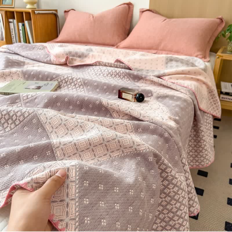 Geometric Patchwork Cotton Triple Gauze Quilt - image 6