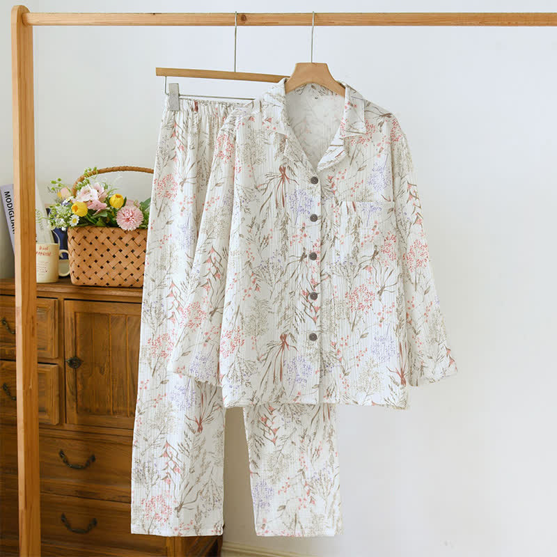 Muted Floral Cotton Gauze Pajama Set – au.ownkoti