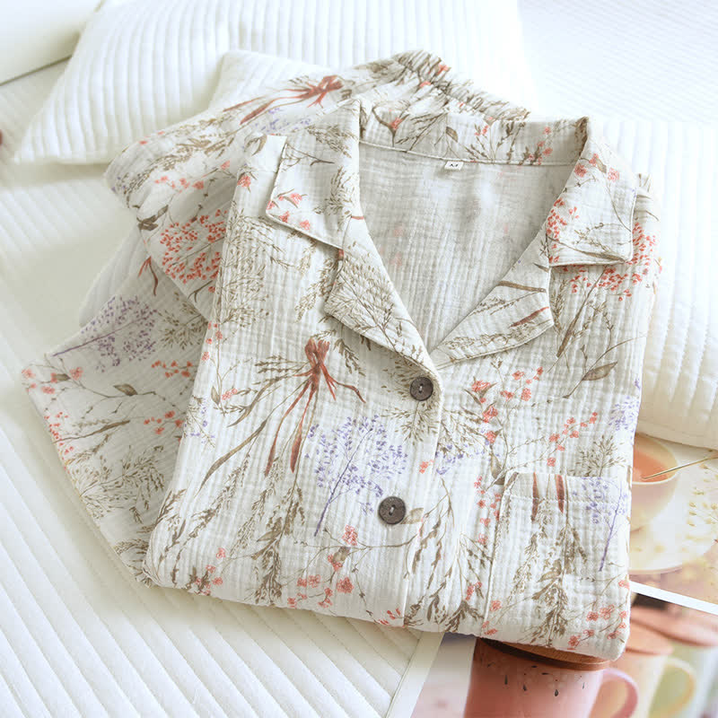 Muted Floral Cotton Gauze Pajama Set - image 1