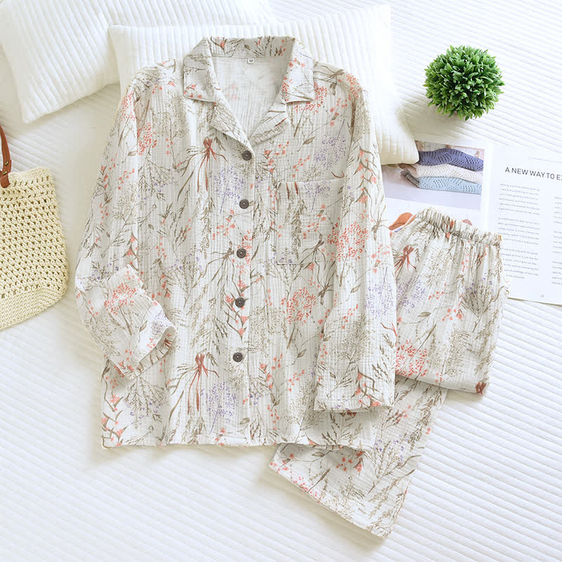 Muted Floral Cotton Gauze Pajama Set - image 3