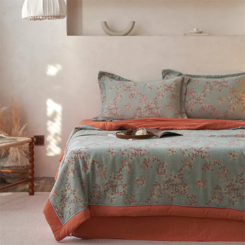 Cotton Gauze Jacquard Floral & Bow Bedding - image 2