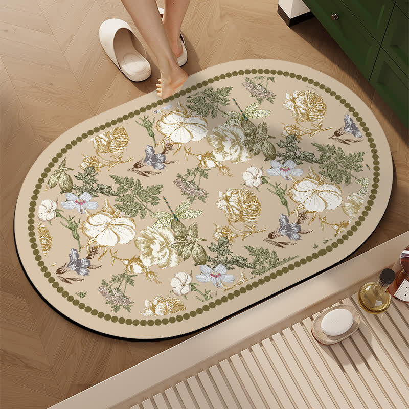 Floral Diatom Mud Quick-Dry Bathroom Mat - Ellipse - 23"W x 35"L - image 2