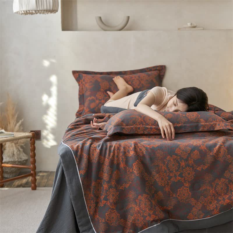 Cotton Gauze Jacquard Vintage Floral Bedding - image 9