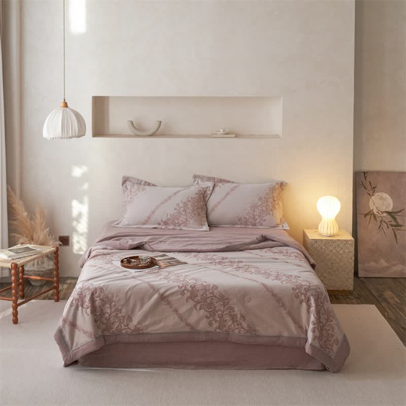 Cotton Gauze Jacquard Ornate Traditional Bedding - Pink - Bedding Set - King - image 0