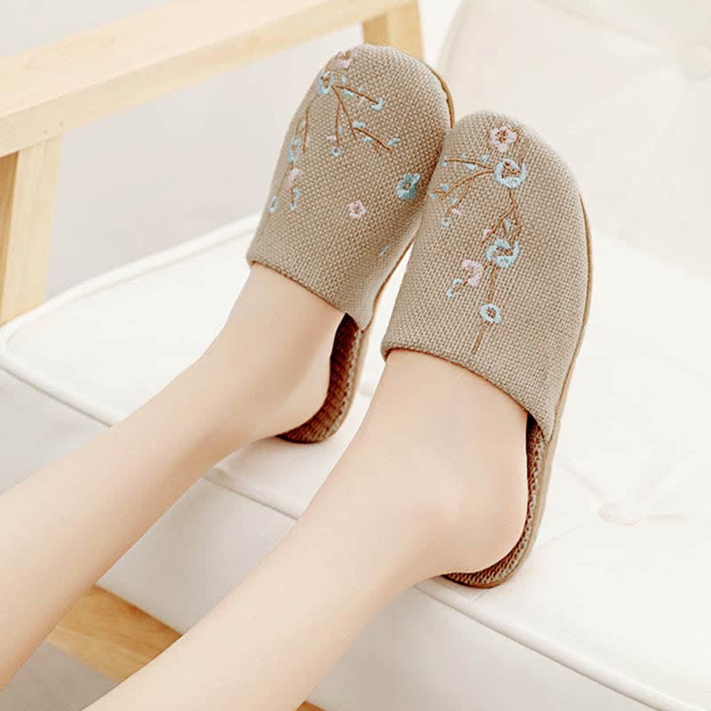 Embroidered Plum Bossom Comfy Flax Slippers - Blue Plum Bossom - L - image 8