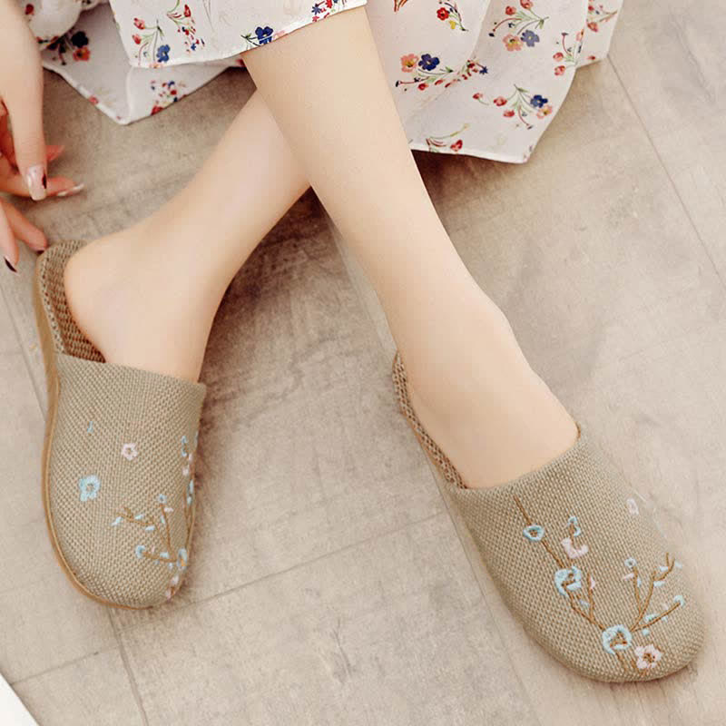 Embroidered Plum Bossom Comfy Flax Slippers - image 9