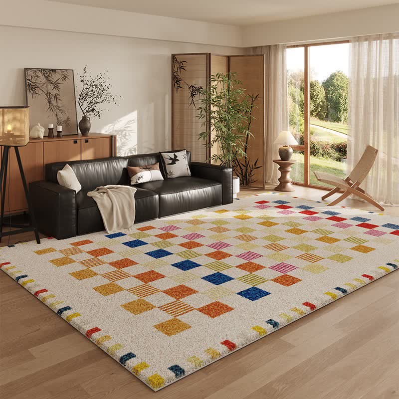 Soft Multicolor Checkerboard Area Rug - 79"W × 118"L - image 0