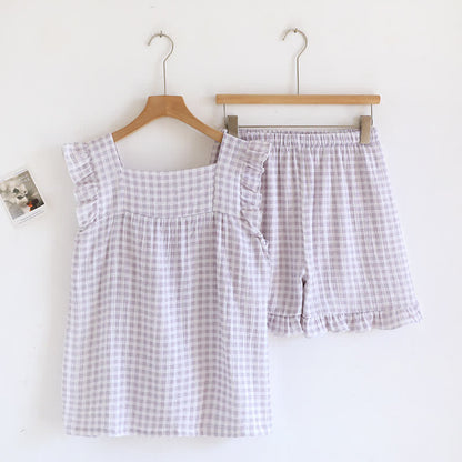 Ruffle Sleeve Gingham Cotton Pajama Set - image 6