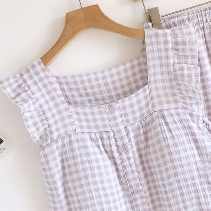 Ruffle Sleeve Gingham Cotton Pajama Set - image 7