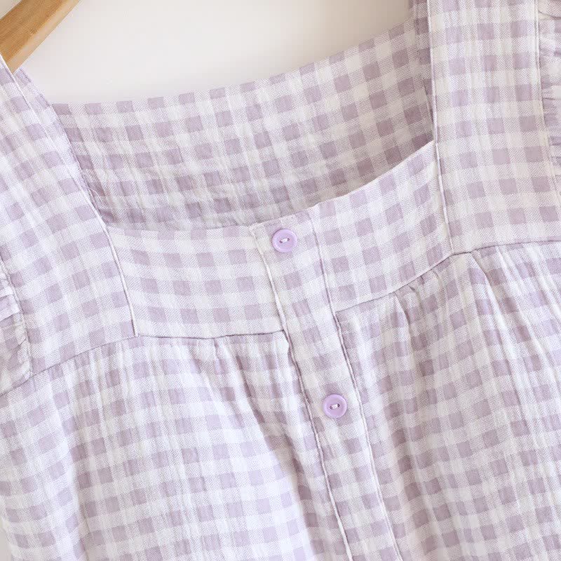 Ruffle Sleeve Gingham Cotton Pajama Set - image 8