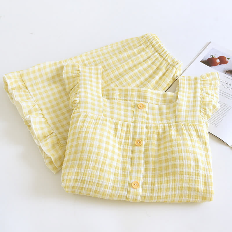 Ruffle Sleeve Gingham Cotton Pajama Set - image 3