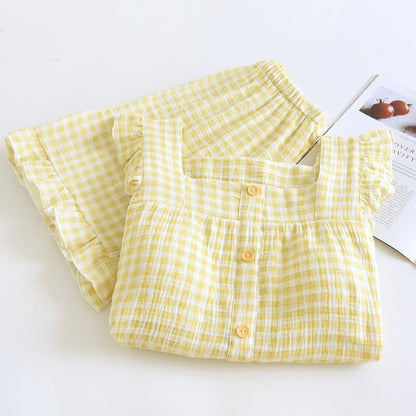 Ruffle Sleeve Gingham Cotton Pajama Set - image 3