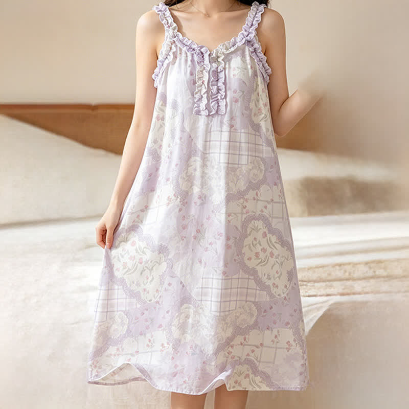 Ruffle Neck Floral Bamboo Cotton Nightgown - image 5