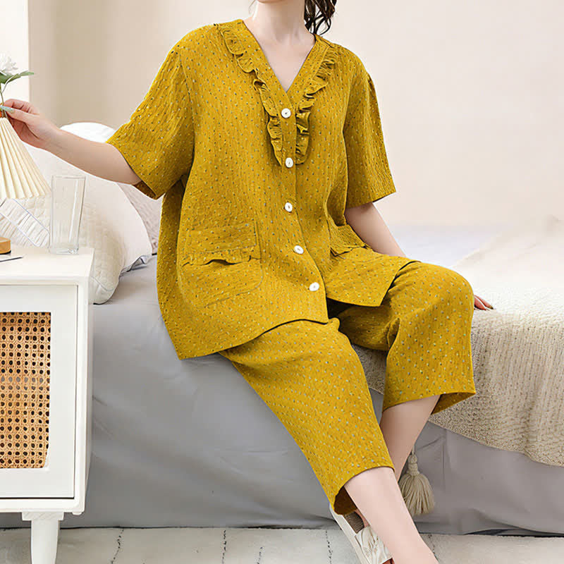 Mustard Cotton Ruffle Loungewear Set - image 3