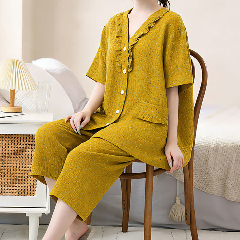 Mustard Cotton Ruffle Loungewear Set - image 4