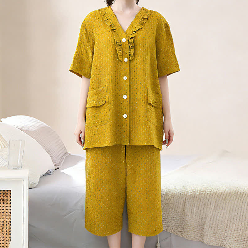Mustard Cotton Ruffle Loungewear Set - image 1