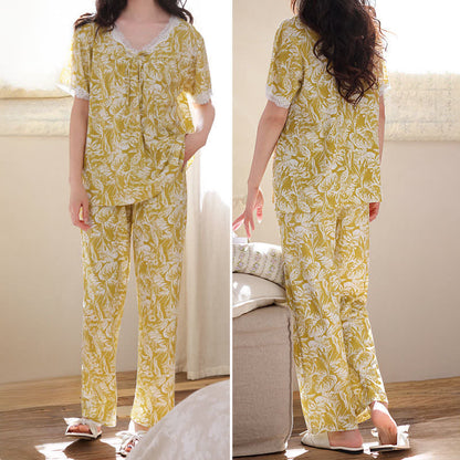 Botanical Cotton Lace Trim Loungewear Set - image 4