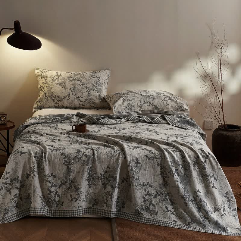 Artistic Vintage Floral Cotton Gauze Quilt - 2PCS Pillow Towels - 20" x 29" - image 0