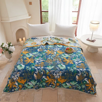 Bright Floral Cotton Gauze Quilt Blanket - image 2