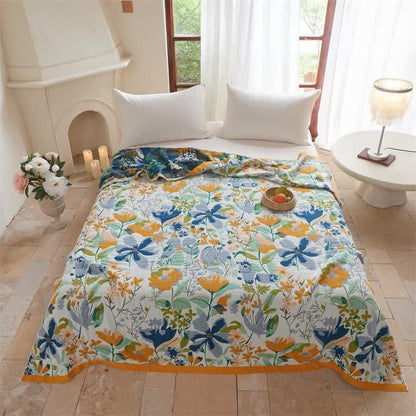 Bright Floral Cotton Gauze Quilt Blanket - King - Bound Edge - image 0