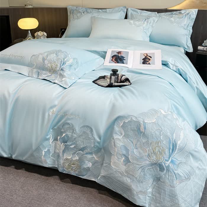 Luxury Peony Embroidered Cotton Bedding Set(4PCS) - image 3