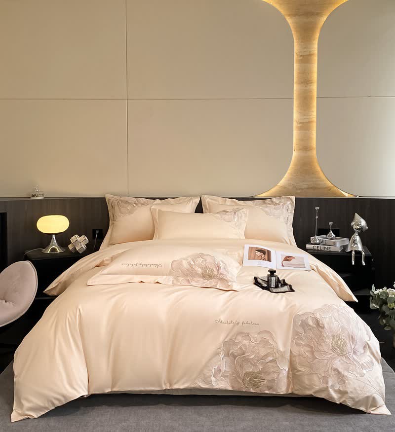 Luxury Peony Embroidered Cotton Bedding Set(4PCS) - image 10