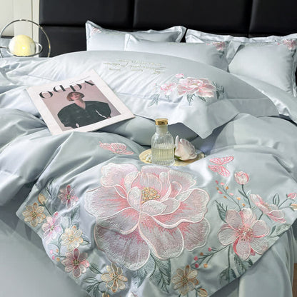 Floral & Butterfly Embroidered Cotton Bedding Set(4PCS) - image 6