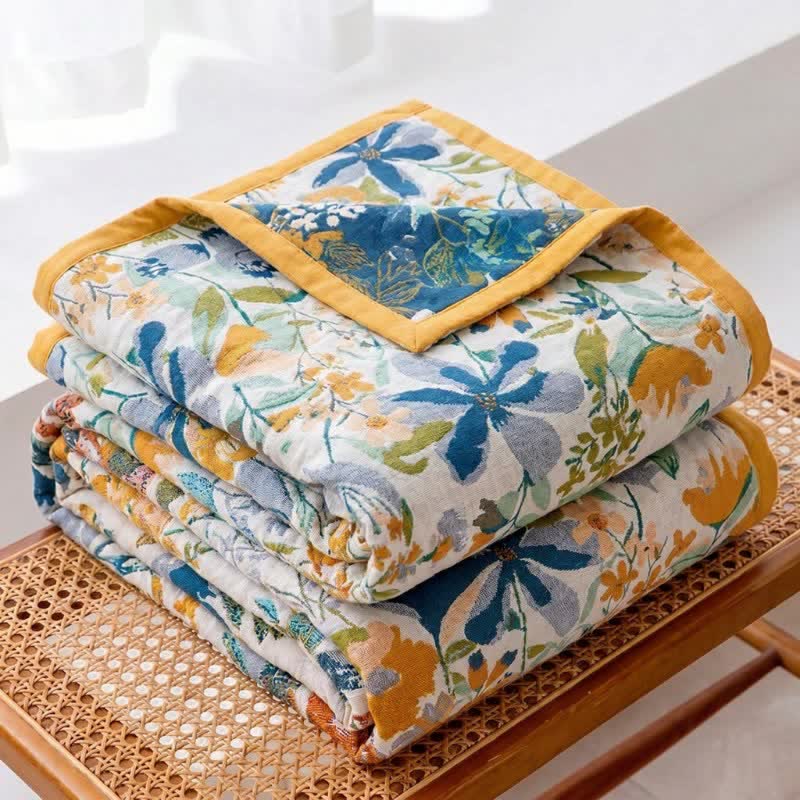 Bright Floral Cotton Gauze Quilt Blanket - image 1