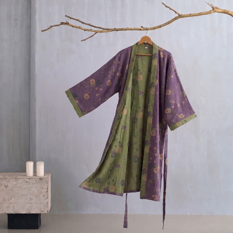 Garden Floral Organic Cotton Kimono Robe - Purple - 2XL - image 0