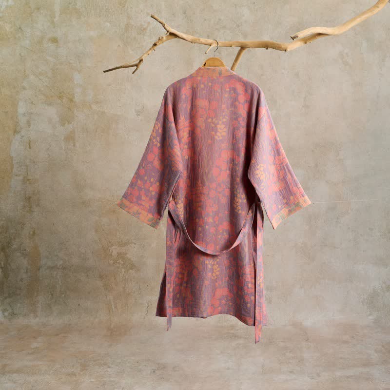 Artistic Botanical Cotton Gauze Kimono Robe - image 1