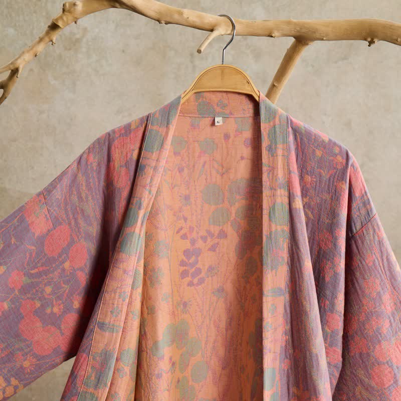 Artistic Botanical Cotton Gauze Kimono Robe - image 2