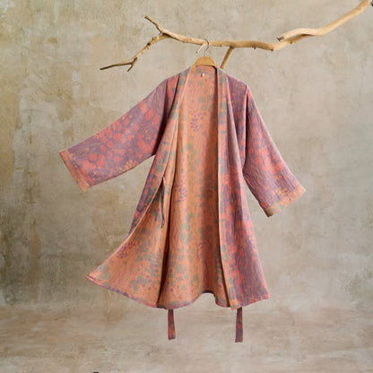 Artistic Botanical Cotton Gauze Kimono Robe - Purple - L - image 0