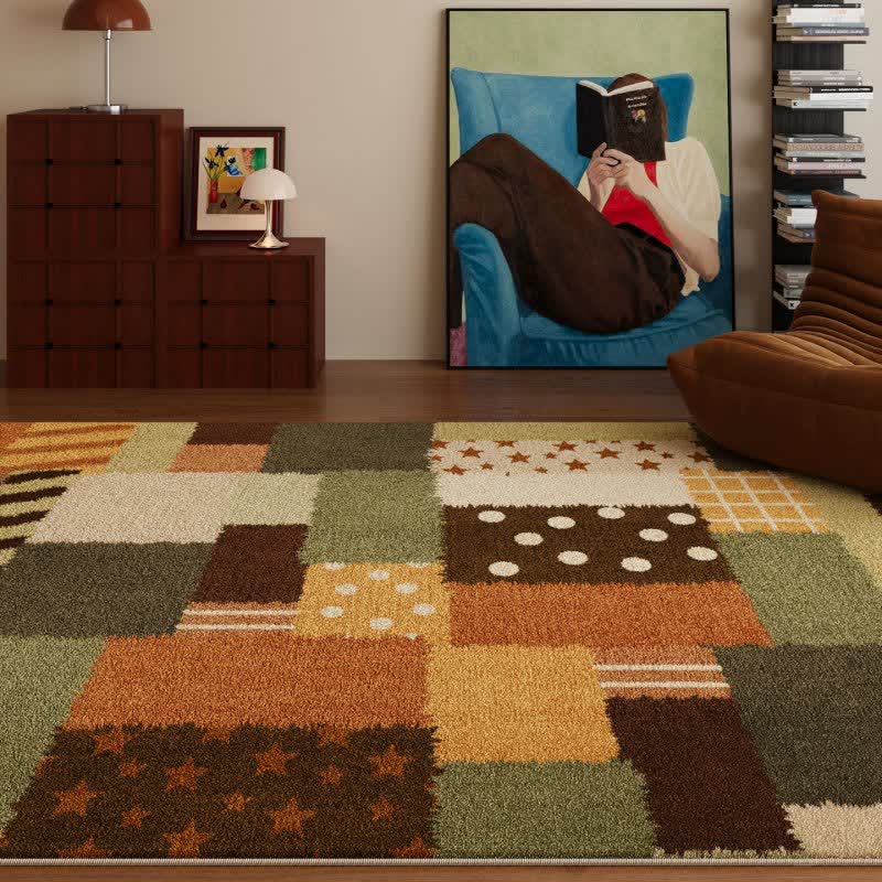 Patchwork Star Dot Striped Area Rug - 79"W×118"L - image 0