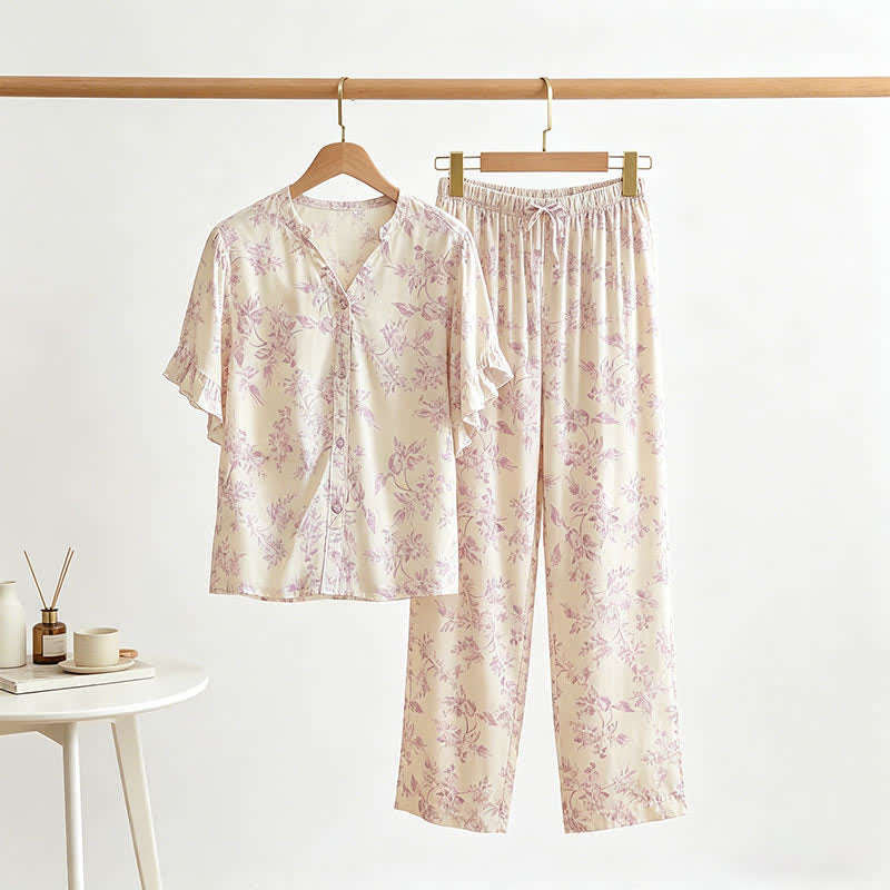 Lavender Floral Ruffle Sleeve Loungewear Set - image 0