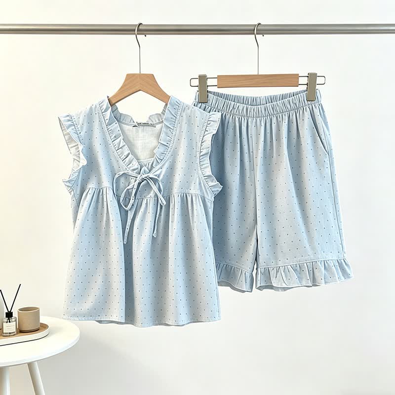 French Dot Ruffle Sleeveless Women's Pajamas - image 0