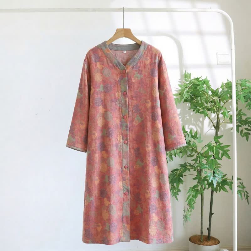 Vintage Floral Cotton Gauze Lounge Dress - Pink - XL - image 0