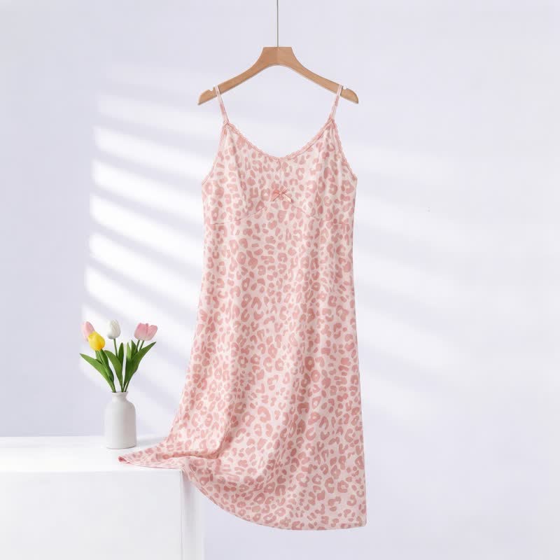 Leopard Print Lace Trim Nightgown - Pink - XXXL - image 0