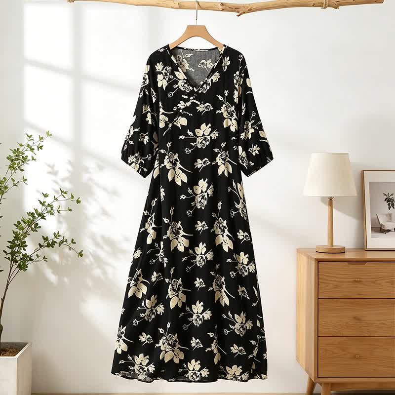 Elegant Floral V-Neck Lounge Dress - image 0