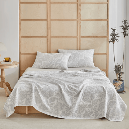 Cotton Simple Peony Jacquard Bedding Set - Light Gray - Quilt with 2pcs pillowcases - King - image 0
