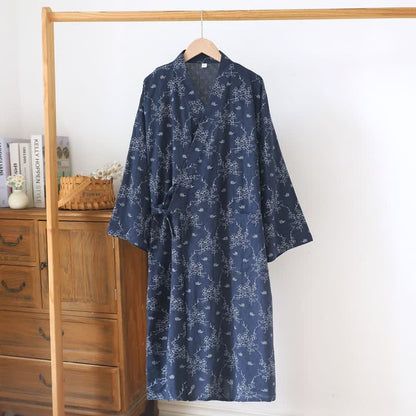 Unisex Floral Cotton Kimono Lounge Robe - Navy - XL - image 13