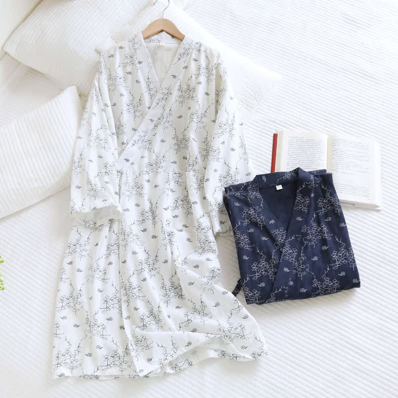 Unisex Floral Cotton Kimono Lounge Robe - image 2