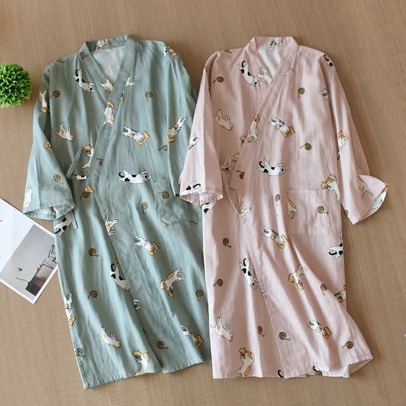 Couple Matching Cat Cotton Kimono Robe - image 0