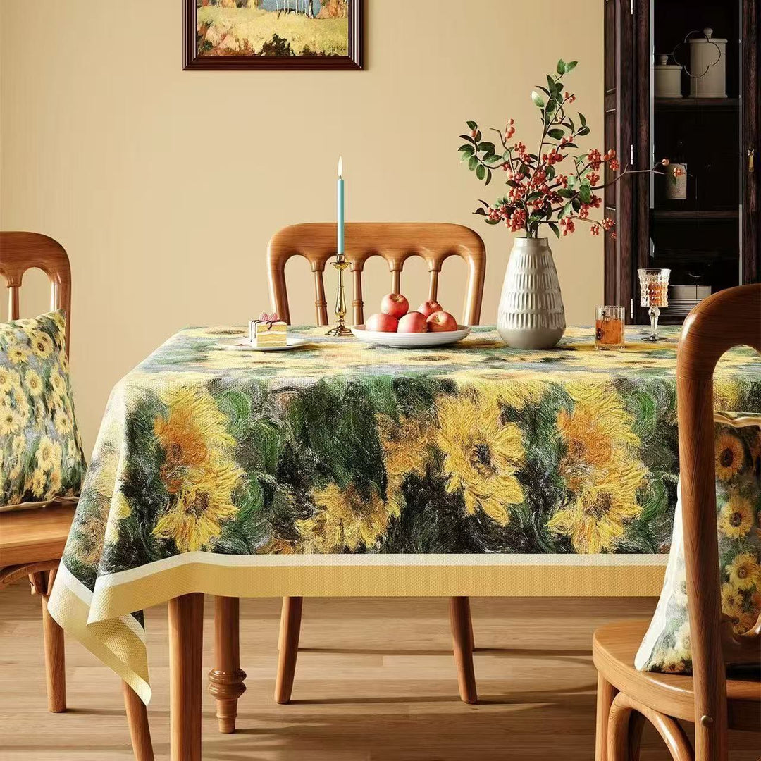 Vintage Painterly Sunflower Tablecloth - Multicolor - Square - 55" × 55" - image 0