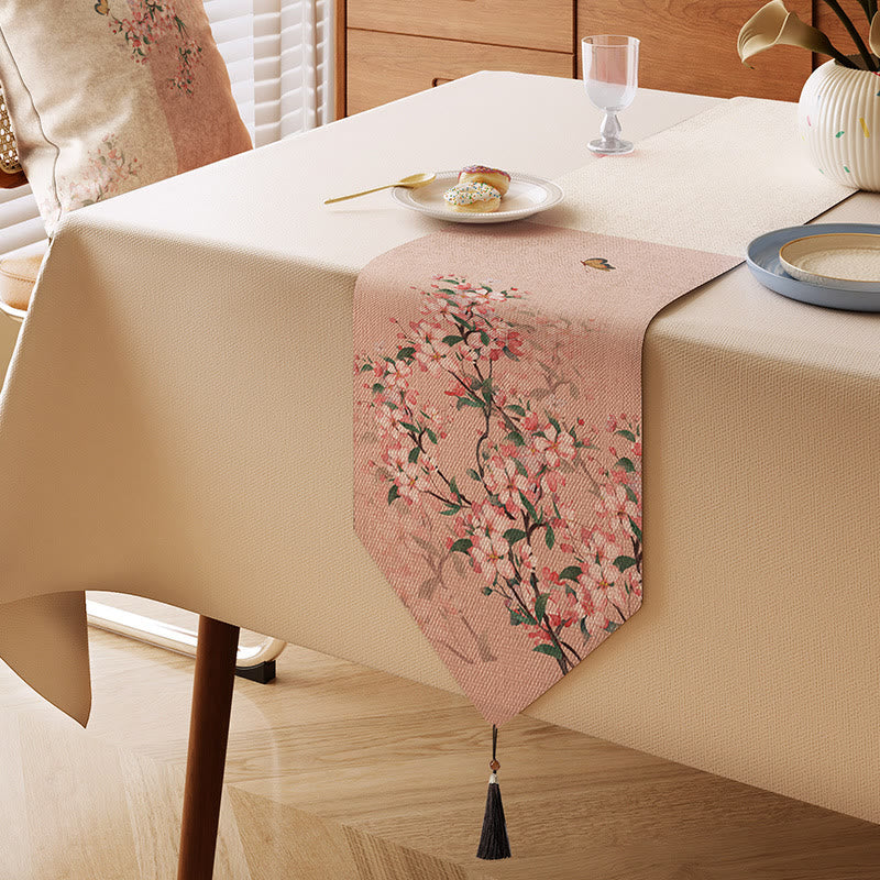 Painterly Crabapple Blossom Table Runner - Pink - 13" × 87" - image 0