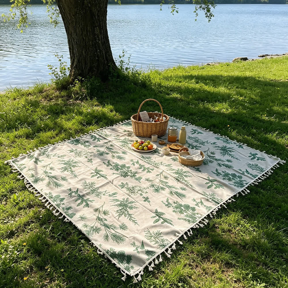 Vintage Forest Print Picnic Blanket with Tassels - image 3
